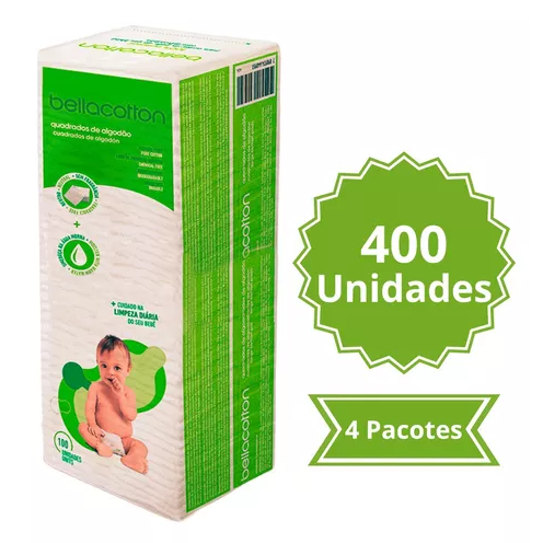 Algodão Quadrado 100g Bellacotton Bebe Cuidados c/Pele Higiêne Pessoal Kit-400 unidades