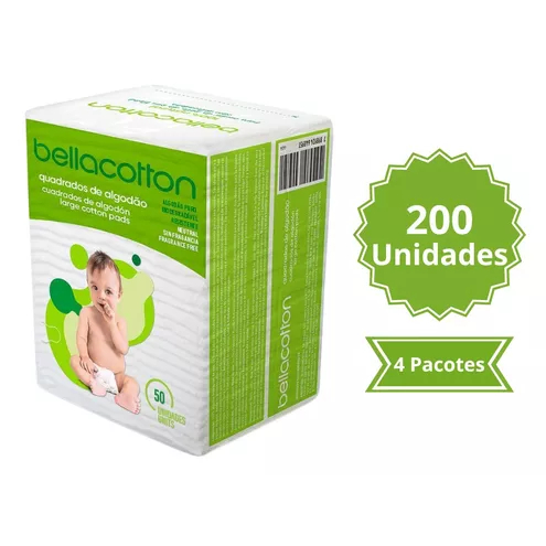 Kit 4 Algodao Quadrado Maxi Bebe Bellacotton 200 Unidades
