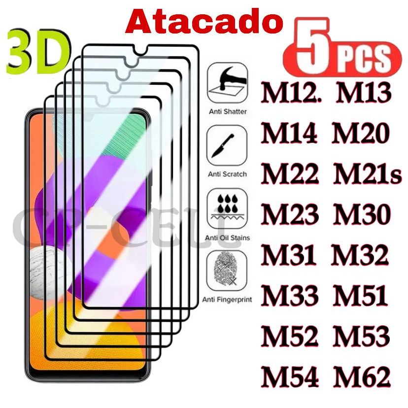 Kit Película 3D de Vidro Atacado com 5 peça Samsung M12 M13 M14 M23 M20 M21s M22 M30 M31 M32 M33 M51 M52 M53 M54 M62 em Oferta na Shopee