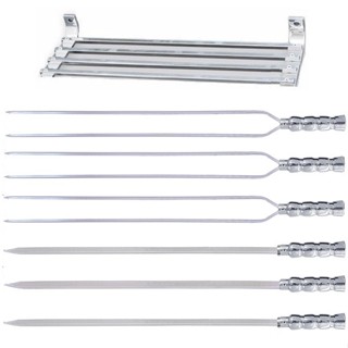 Conjunto 6 Espetos Churrasco Churrasqueira Alumínio 65cm + Suporte Parede