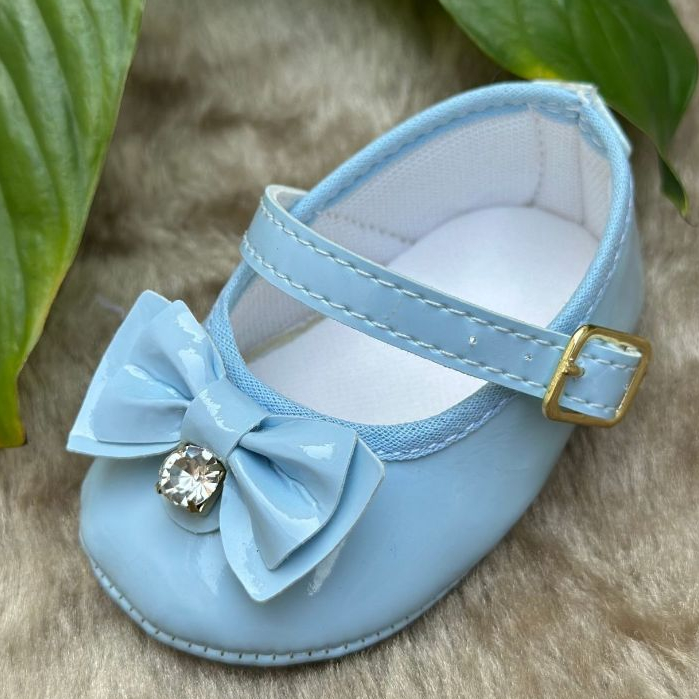 Sapatilha Bebê tipo Boneca Azul Bebe com Laço de Verniz e Strass direto da fábrica recém nascido em Oferta na Shopee