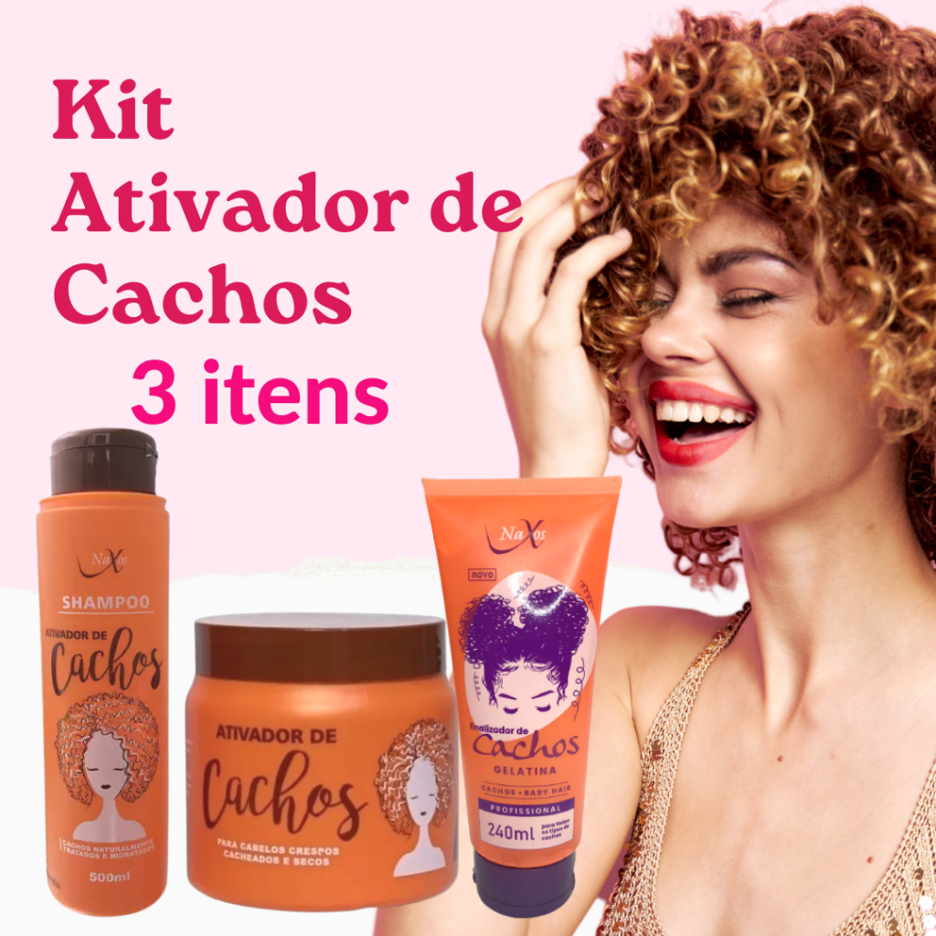 Kit Ativador de Cachos Shampoo + Máscara 500ml + Gelatina Finalizadora de Cachos 240ml Naxos em Oferta na Shopee