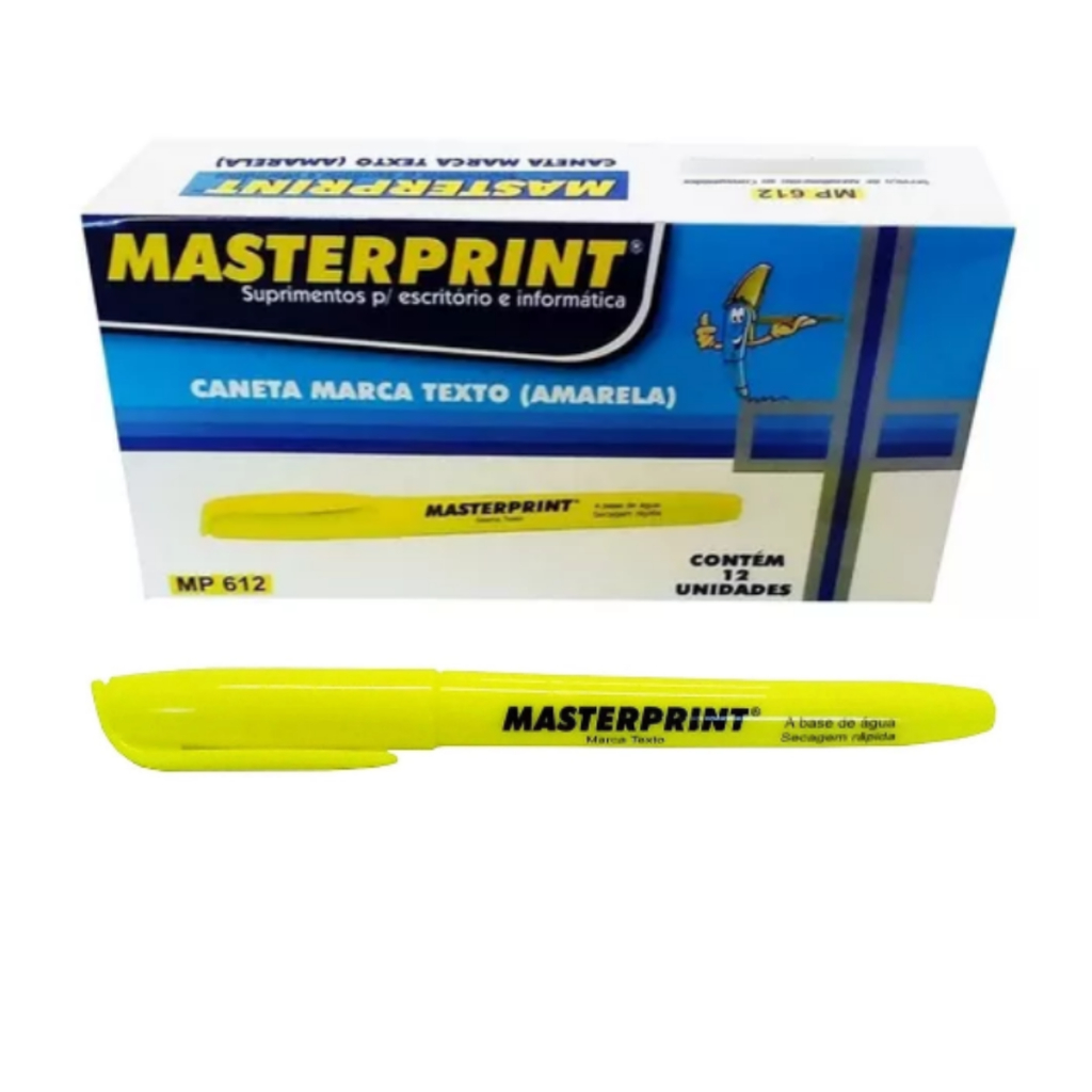 Marca Texto Néon 12 Unidades Masterprint Secagem Rápida Diversas Cores