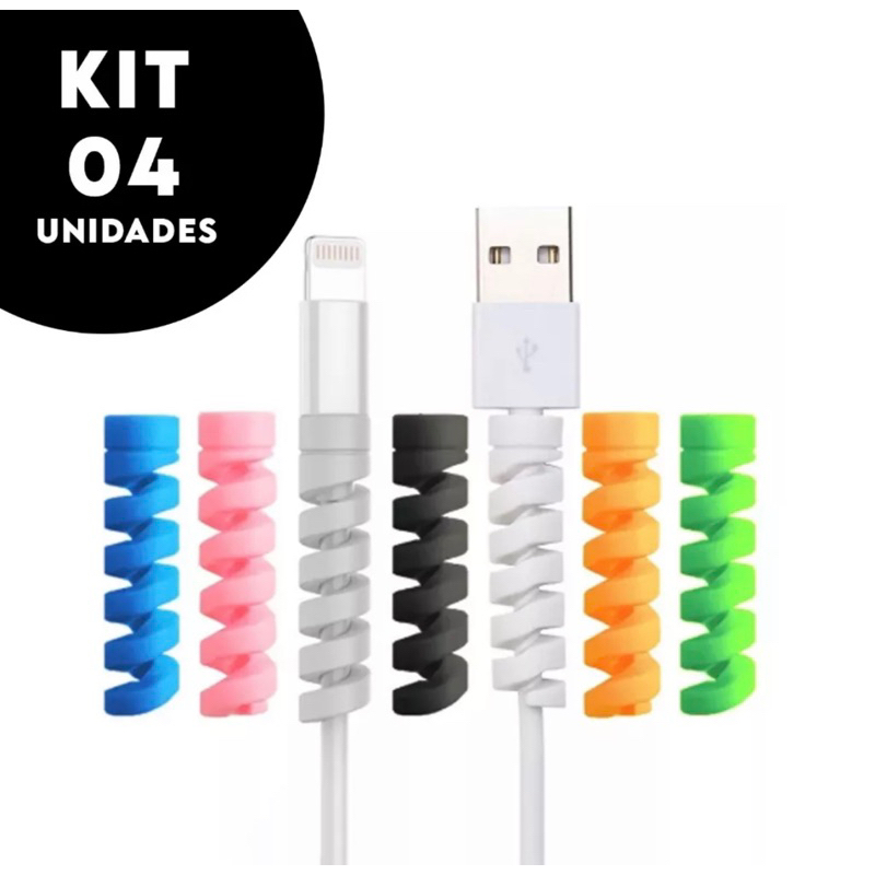 Kit Protetores de cabo Espiral Com 04 Para Cabo De Carregamento USB, Fone De Ouvido