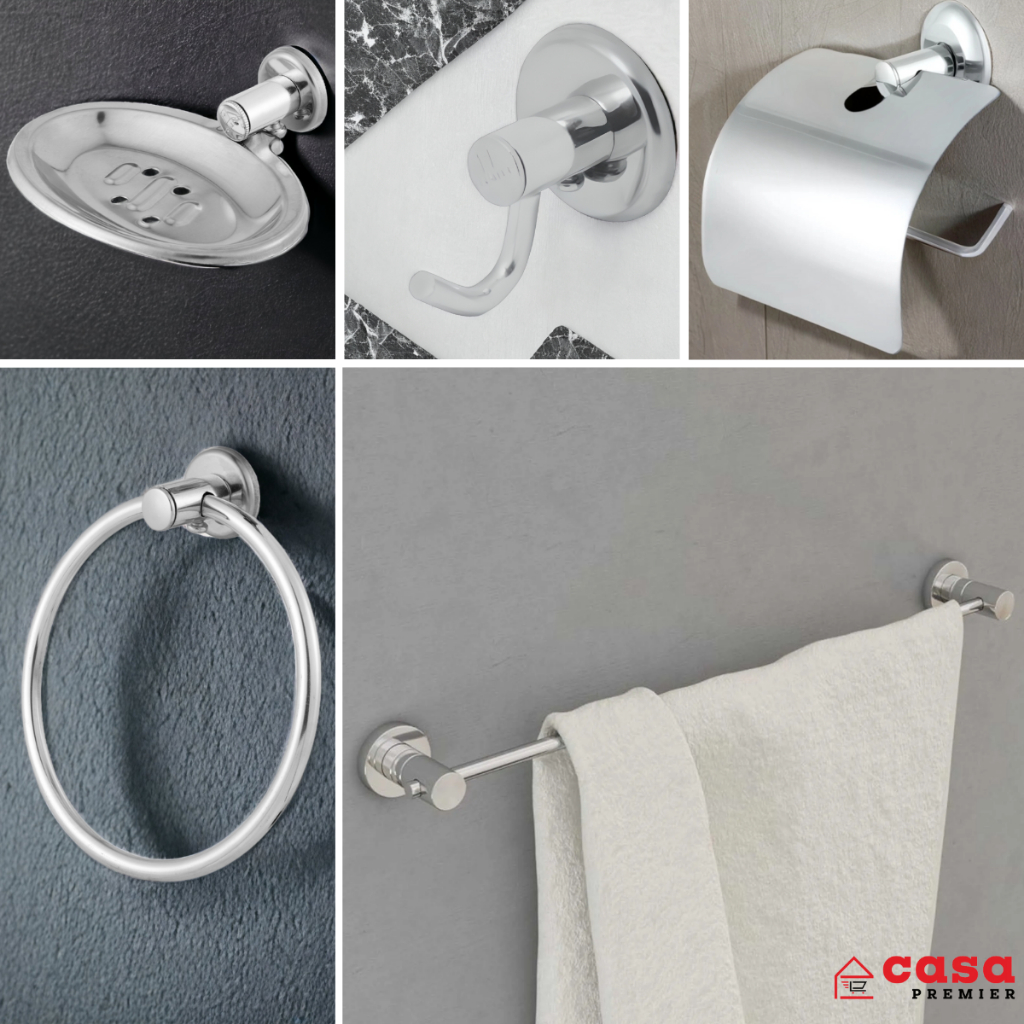 Kit Acessórios Para Banheiro Aço Inox 5 Peças Modelo Junior