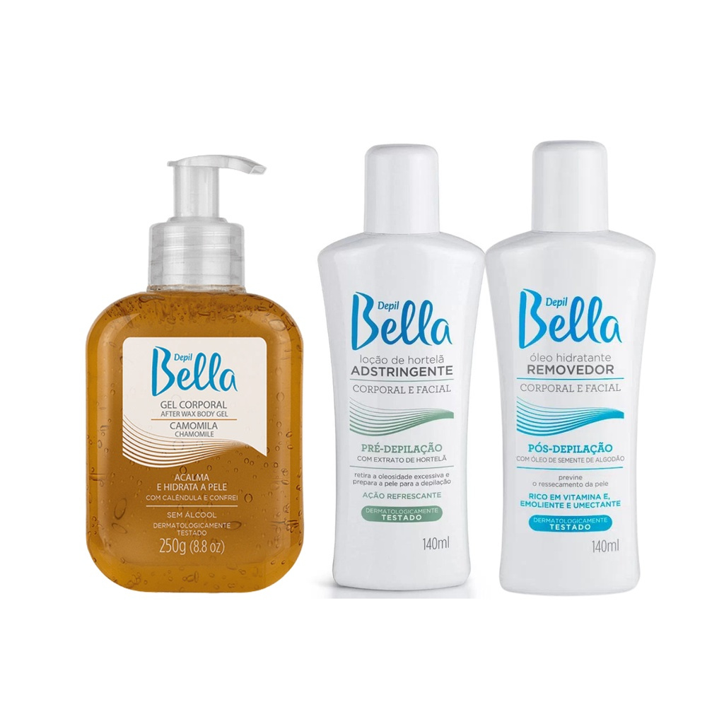 Kit Pré e Pós Depilação GEL l ÓLEO I LOÇÃO Depil Bella Loção Pré - Óleo Pós - Gel Pós Calmante em Oferta na Shopee