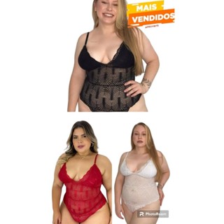 Kit 3 Body Plus Size Rendado XGG Com Forro Confortável Sem Bojo - Extra GG Plus Size