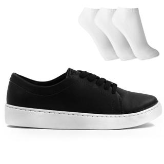Tênis Vizzano Básico Casual Feminino Original com Nota Fiscal e Garantia Cor Preto / Branco + 3 Pares de Meias