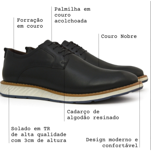 Sapato Oxford Masculino em COURO 100% LEGITIMO Social Casual Com Cadarço Encerado Luxo Elegante Moderno Antiderrapante Classico Slim