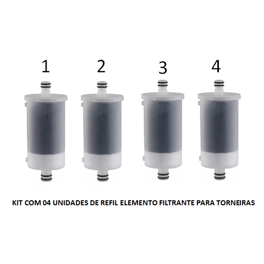 Refil Universal para Filtro de Torneira, kit com 04 unidades de Refil carvão ativado para torneira