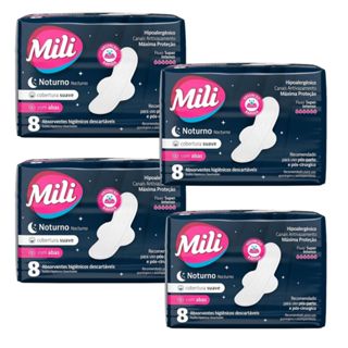 Kit Com 4 Absorvente Mili Noturno Cobertura Suave Com 8 Unidades Cada em Oferta na Shopee