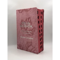 Bíblia Sagrada Tamanho Médio 12,5x19 cm Com Harpa Palavras de Jesus em Vermelho Folha Rosa