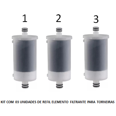Refil Universal para Filtro de Torneira, kit com 3 unidades de Refil carvão ativado para torneira
