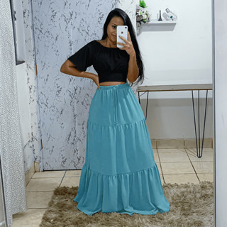 Saia Longa Feminina Plus Size Babados Três Marias Não Amassa