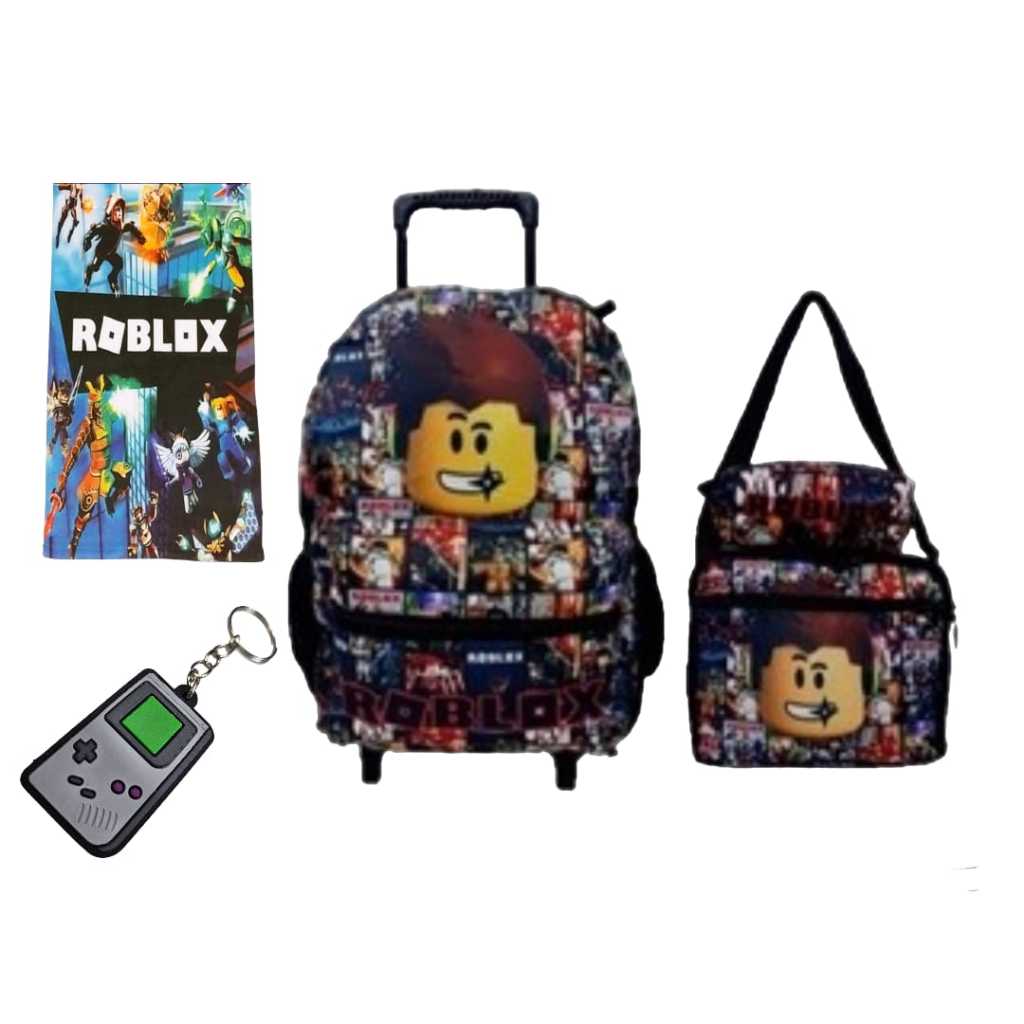 Kit Mochila rodinha infantil R0bl00xs  lançamento Toalha  chaveiro em Oferta na Shopee
