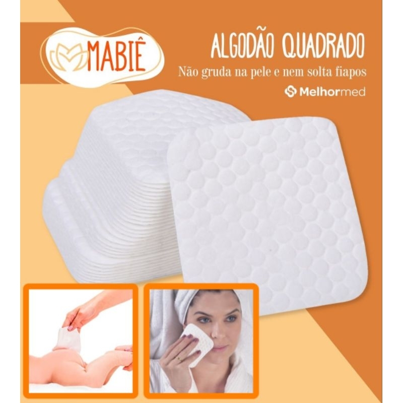 Algodão Quadrado Premium para Higiene Bebê e Skincare Limpeza Facial Mabiê 50/100 unidades 100% Algodão