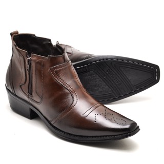 Bota Texana Masculina Country Couro 100% Legitimo Cano Baixo Bico Fino Leve Confortável