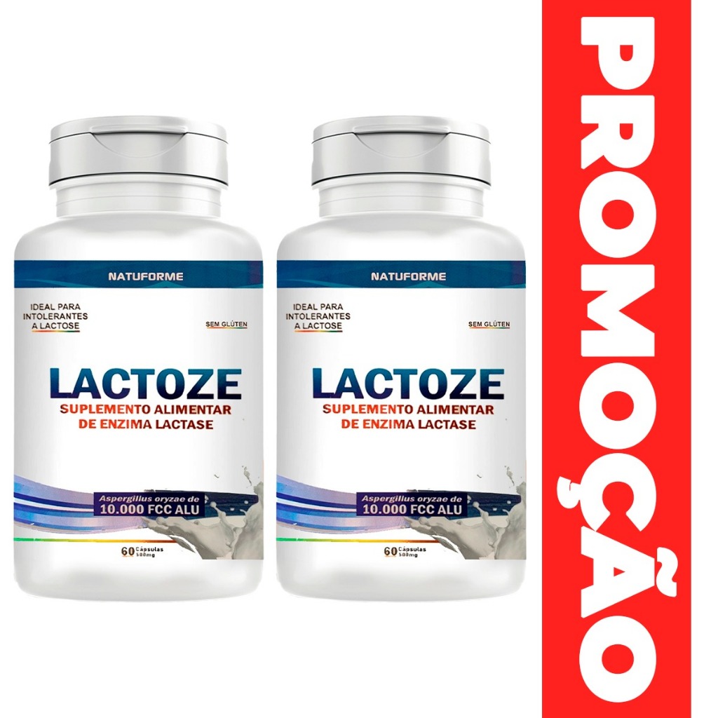 02 Lactoze Suplemento Alimentar de Enzima Lactase Total 120 Cápsulas 10000 FCC ALU