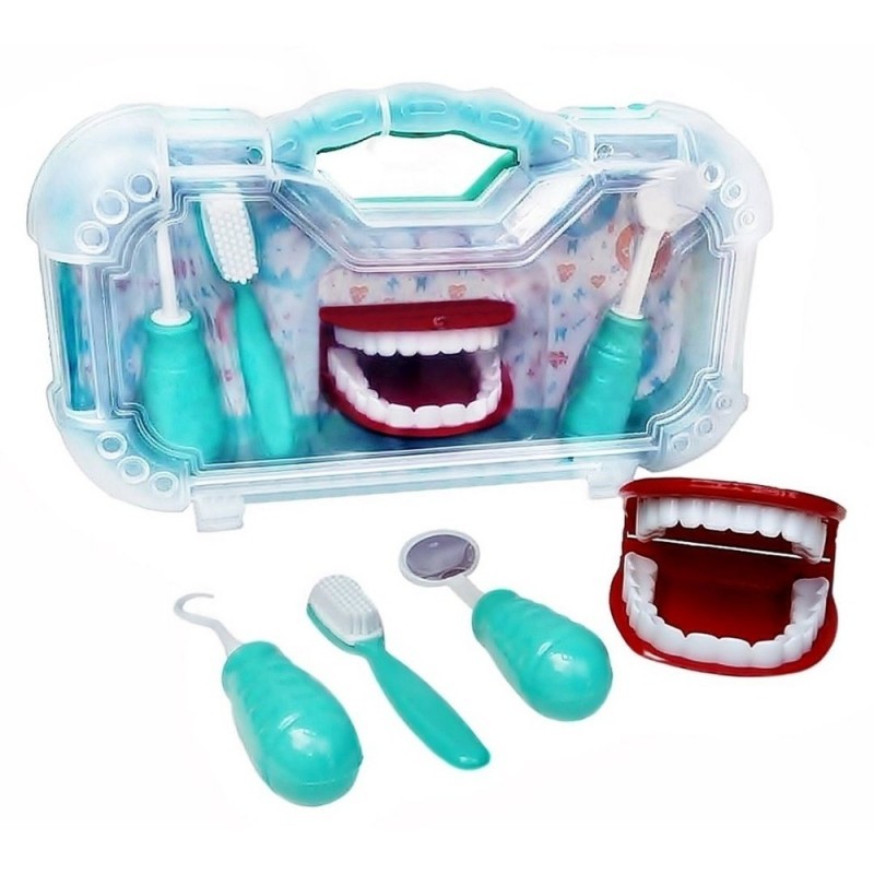 Maleta Kit Médico Dentista Infantil Brinquedo Odontologia Odonto Profissão Doctor Doutor Boca Escova e Acessórios 5 Peças