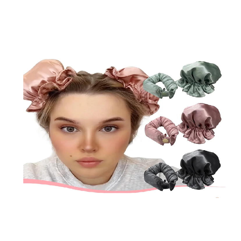 Pacote com 3  Modelador Curling Rod em Cetim Sem Calor Sem Frizz Babyliss Bobes Com Tampas  Mini Touca De Cabelo