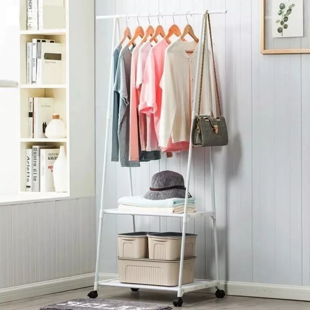 Arara Roupa Cabideiro Aço Guarda Sapateira Prateleira C/roda