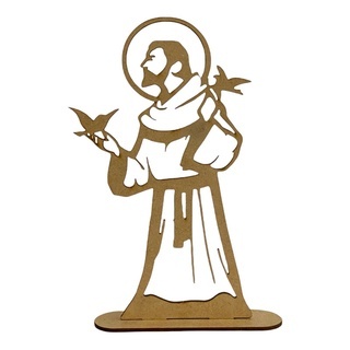 Enfeite 20 cm São Francisco De Assis Centro de mesa -enfeite de estantes - decorativo Aplique recorte com suporte madeira mdf artigo religioso presente lembrancinha