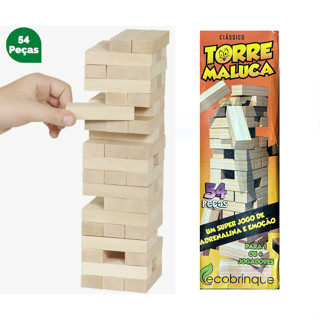 Jogo torre maluca Caiu Perdeu Pais & Filhos de Madeira Desenvolve Coordenação Motora Jogo da Torre de Madeira 54 Peças Desenvolve Coordenação Motora