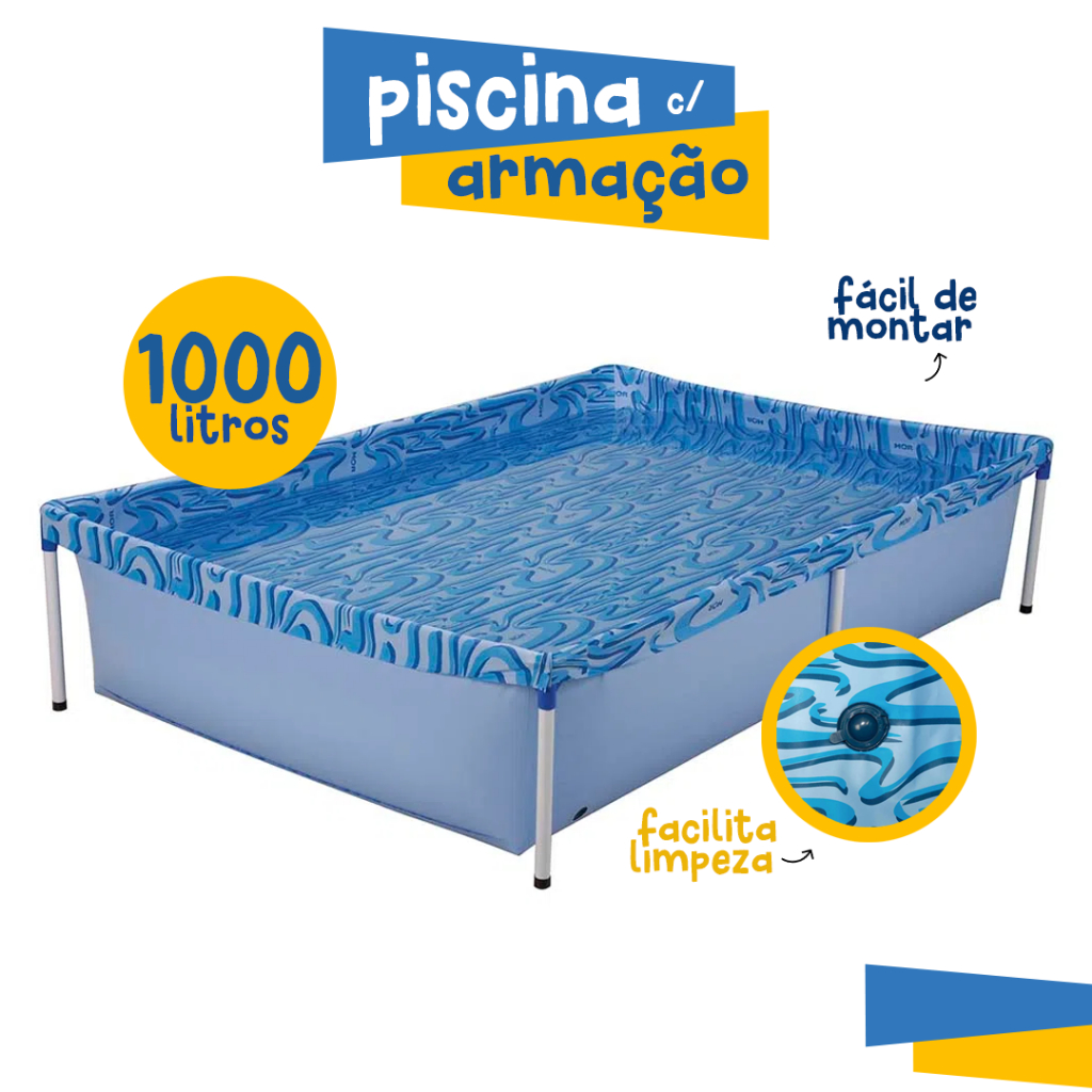 Piscina Infantil Estrutural Retangular 1000 litros de 1.89mx1.26m Mor Desenho Agua Promoção