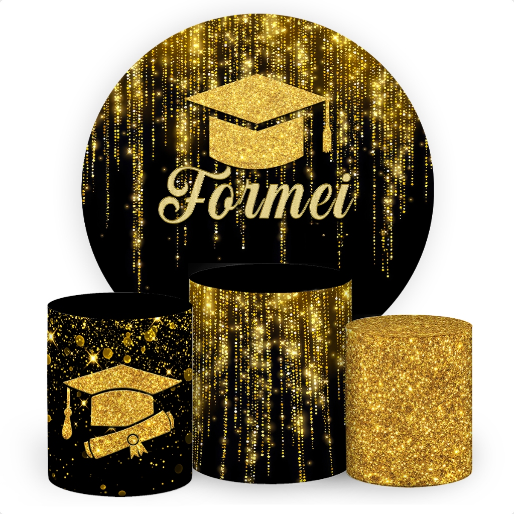 Kit Painel Redondo + Trio Capas De Cilindro de Festa Veste Fácil Em Tecido Formatura Formei SKP-059 em Oferta na Shopee