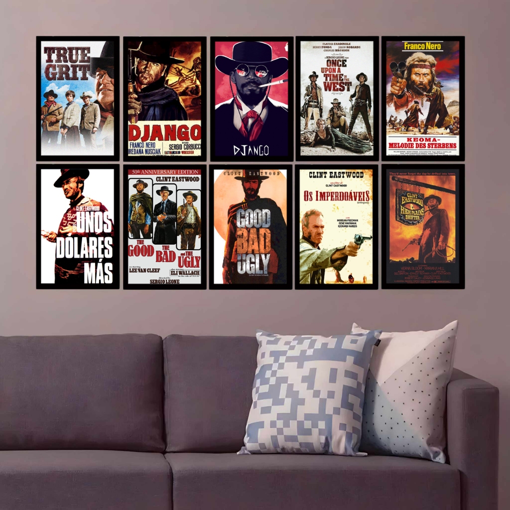 10 Quadros Decorativos Filmes Classicos De Faroeste Bang bang Tamanho 21 x 30 cm A4