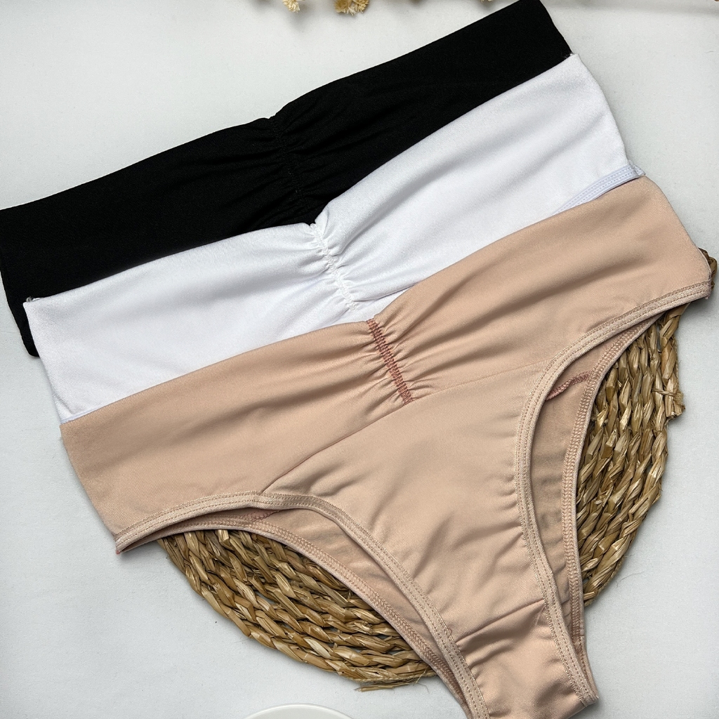 Kit com 3 Calcinhas Básicas Cintura Alta Pala Dupla Forro 100% Algodão Nâo Marca Cós Alto Com um Ultra Conforto em Oferta na Shopee