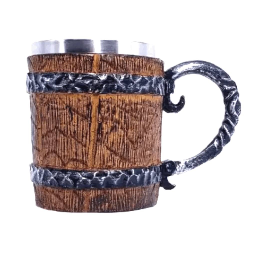 Caneca Barril Medieval Viking Em Resina | Inox 400ml - para Chopp, Vinho, Cerveja.