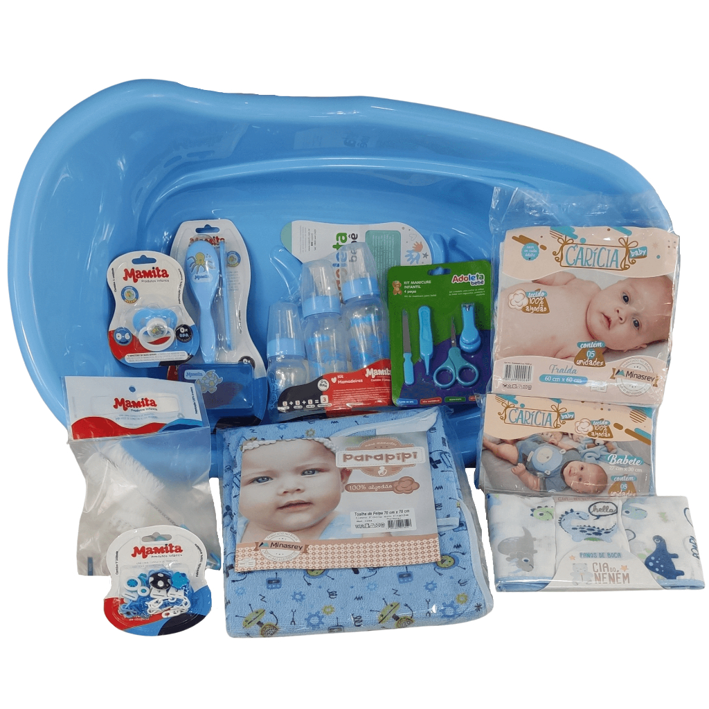 Kit Completo Banho Bebê - Banheira 22L Toalha Mamadeira Kit Fralda 5UN Roupão Balde Bacia Ítens Para o Enxoval e Higiene