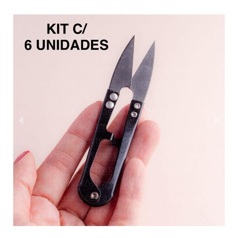 Kit 06 Tesouras em Metal Arremate Acabamentos Costura 10,5cm Cor Preto