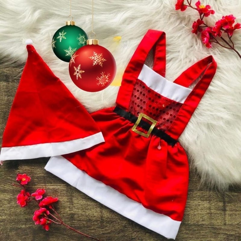 Vestido de Menina Vermelho Mamãe Noel Ensaio Mesversario Natal Brilho Ano Novo Vermelho Gorro Touca