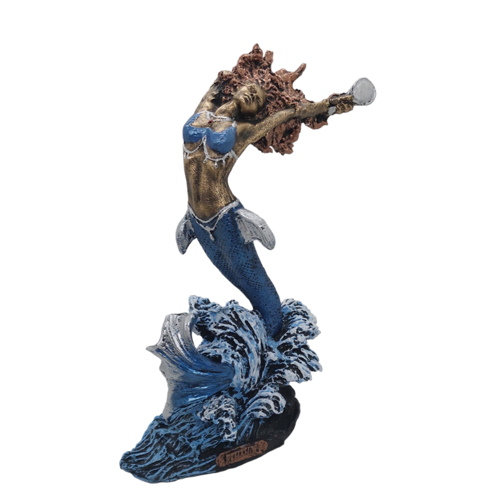Iemanjá Sereia Azul Resina Orixá Sobre as Águas Estatueta Religiosa 25cm em Oferta na Shopee
