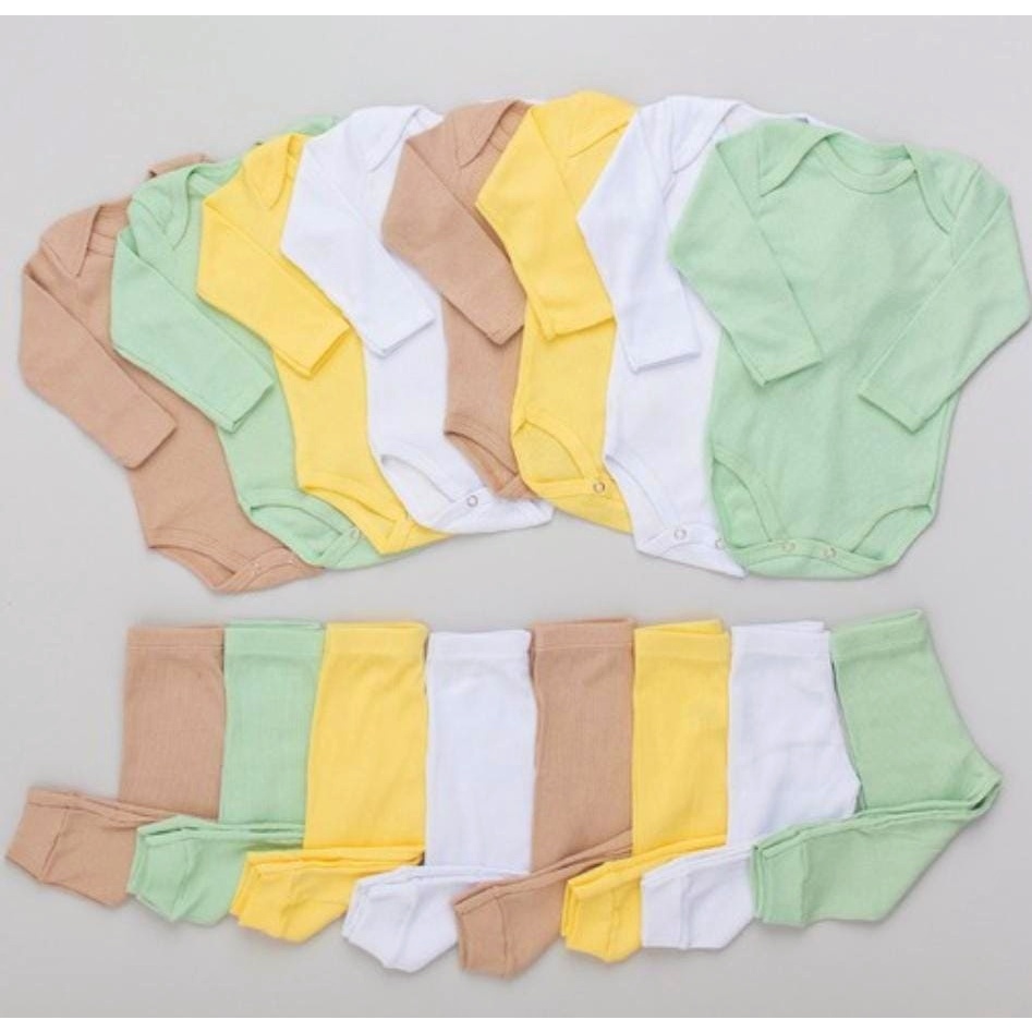 Kit 10 Peças Body e Calça Canelado Bebê Sortidas 100% Algodão 5 Body e 5 Calças Antialérgi...