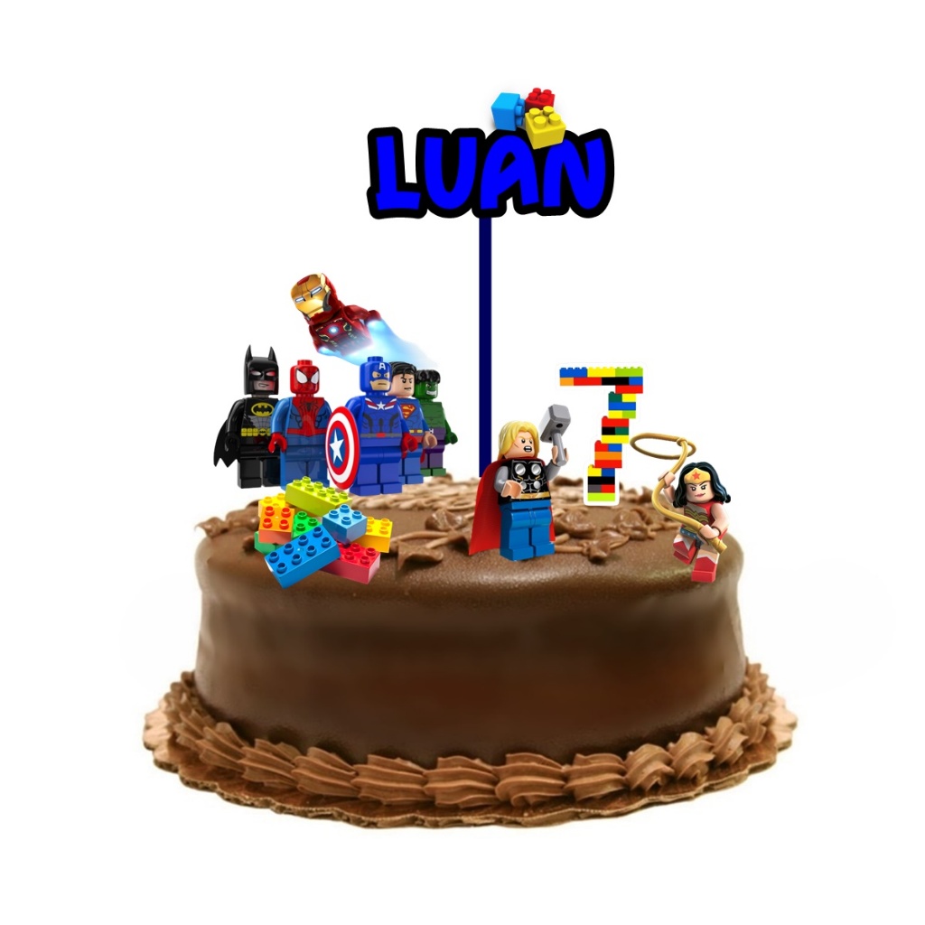 Topo de Bolo Super-heróis Lego Topper Personalizado Marvel Artigos Decorativos Festa de Aniversario Temática em Oferta na Shopee