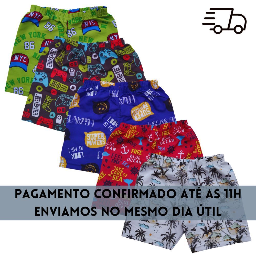 Kit Sortido 3 Bermuda Infantil Menino 1 ao 10 - Shorts Tactel Infantil Masculino