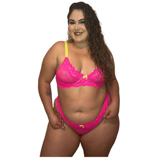 Conjunto Plus size lingerie Sexy Neon Com aro Sem bojo