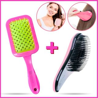 Kit Escova Cabelo Raquete Vazada + Escova Mágica Desembaraçadora Base Flex Salão Profissional em Oferta na Shopee