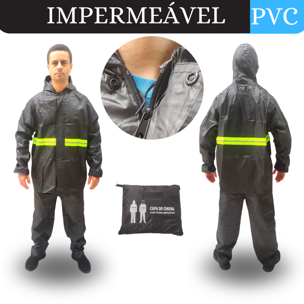 Capa De Chuva Impermeável Pvc Com Capuz Motoqueiro Moto Resistente Adulto Masculina Feminina Com Faixa de sinalizao