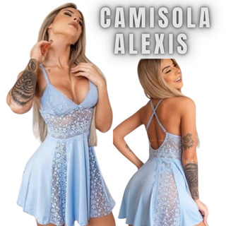 Camisola em Renda Sem Bojo Sensual Linha Noite Sexy Lingerie Feminina Luxo Alça Cruzada Em Microfibra