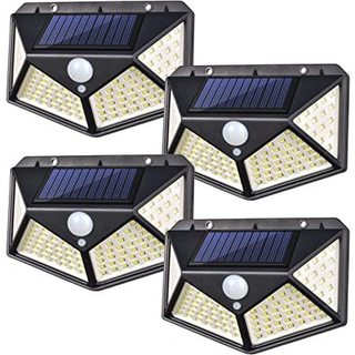 100 Leds Luminária Parede Solar Com Sensor Jardim Externa Prova D'água