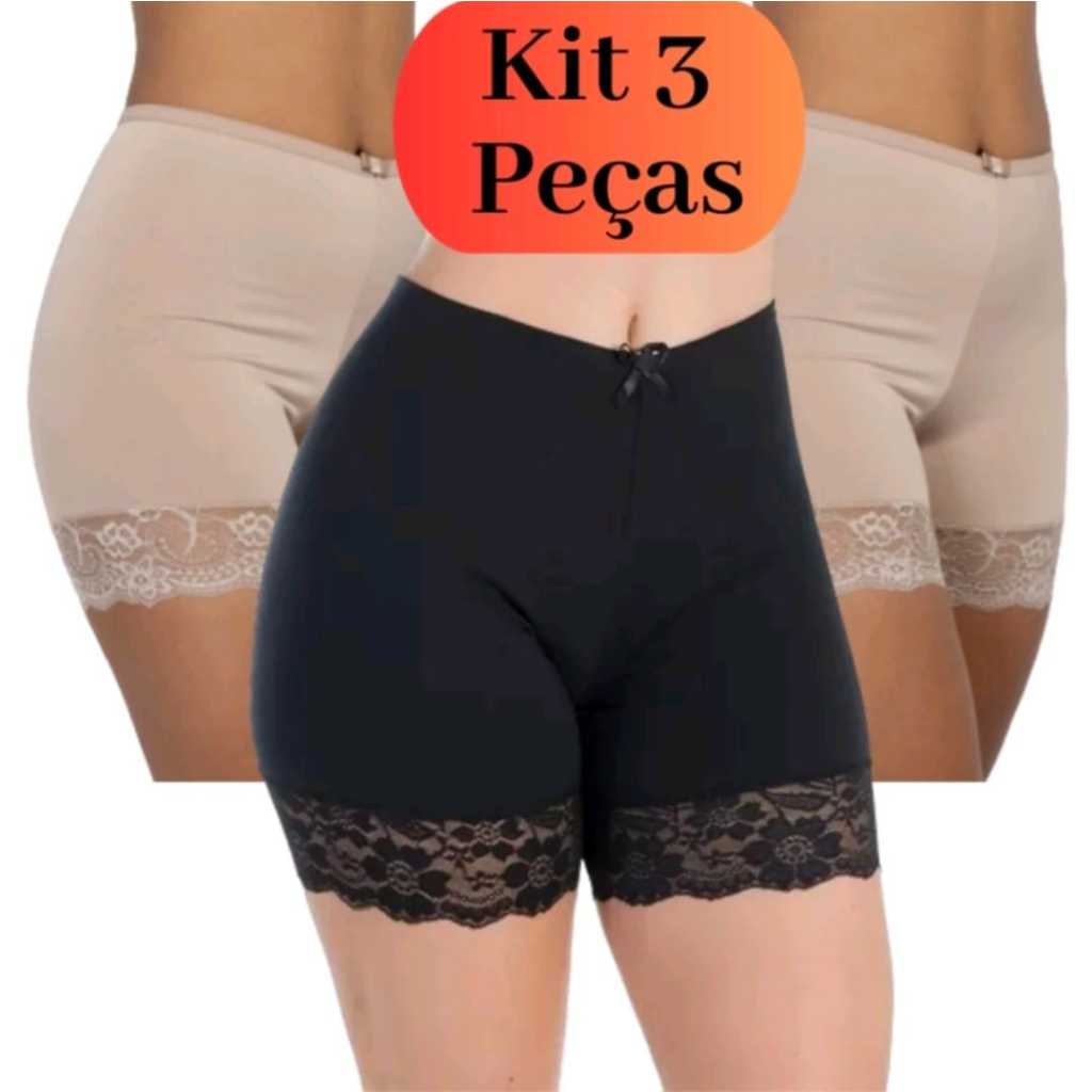 kit 3 Short Ánagua Segunda Pele Bermuda com Renda Feminina
