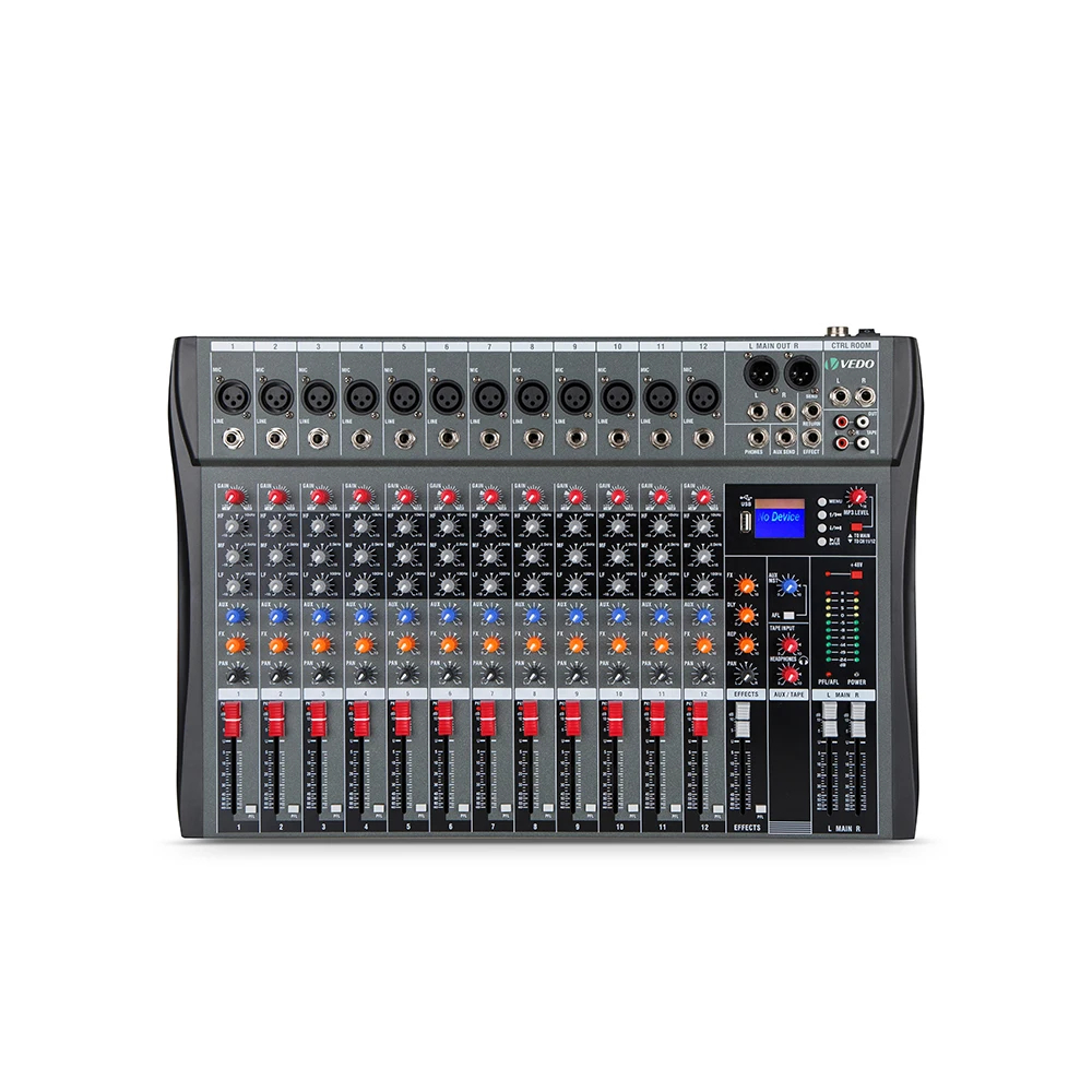 12 Canais misturador de áudio portátil mixagem console usb mp3 player registro interface placa de som para dj estúdio