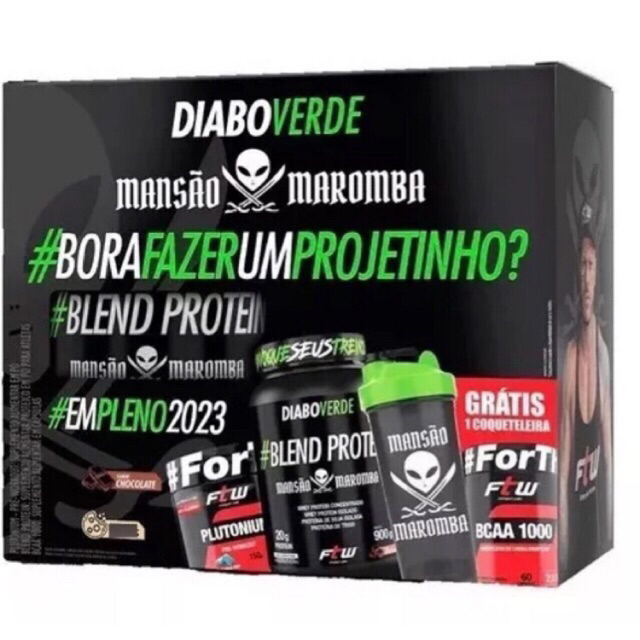 Kit Mansão Maromba Blend Protein 900g + Pré Treino + Bcaa + Coqueteleira - Ftw - #Borafazerumprojetinho - Diabo Verde TOGURO - PACK - KIT - Mansão Maromba FTW