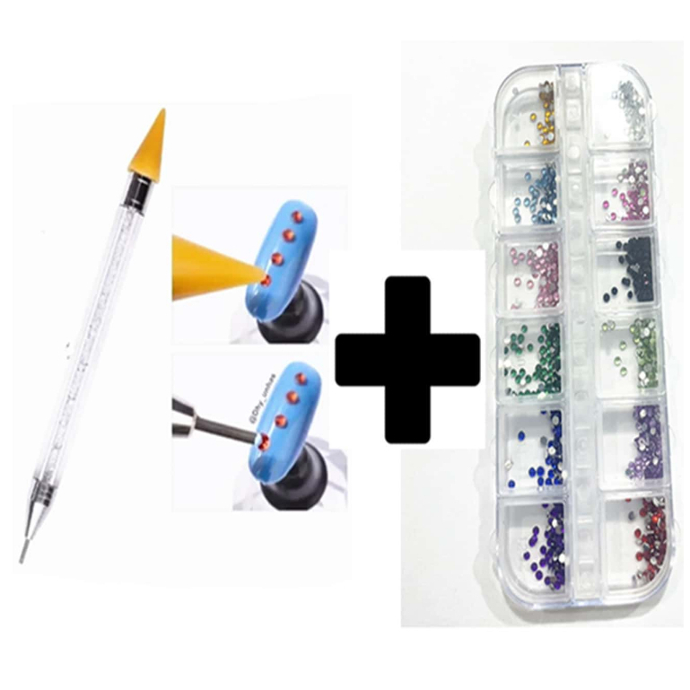 KIT   Caneta Pega Decoração/Strass/Pedraria/Caviar+ strass Decoração De Unha De Gel  COLORIDO