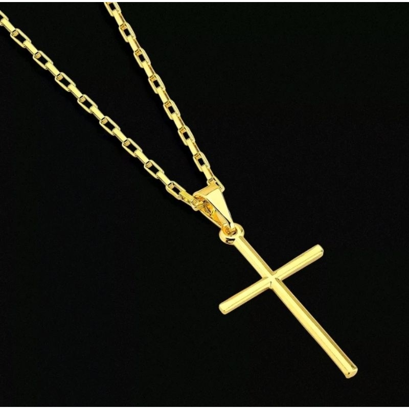 Corrente + Pigente Cruz Palito Banhado a Ouro 18k Cordão Cartier Corrente Masculina Banhado a Ouro