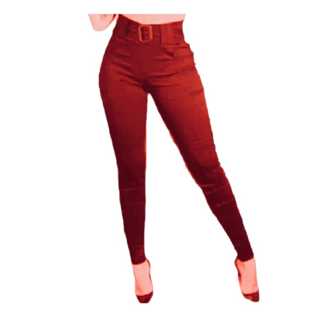 Calça Skinny Bengaline Com Cinto E Ciper Cintura Alta